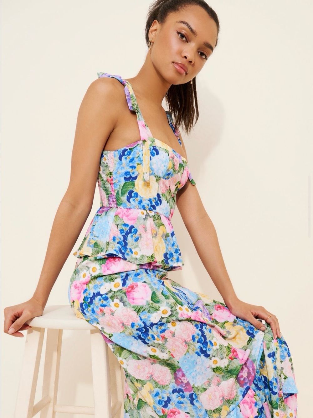 Show Me Your MuMu Floral Maxi Dress- Size Large- Peplum Cocktail Dress